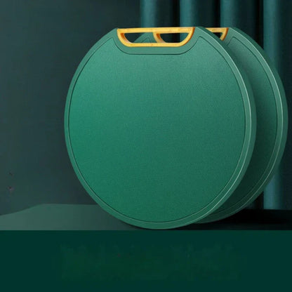 Caixas redondas verdes com alças amarelas para armazenamento, design moderno e portátil