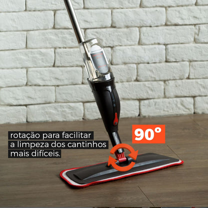 Mop spray com rotação de 90° para limpeza facilitada em cantos difíceis, piso madeira