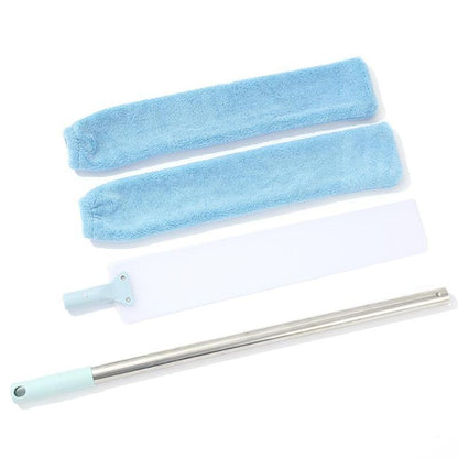 Kit mop de limpeza com cabo metálico, esfregão branco e duas capas azuis de microfibra