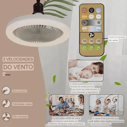Ventilador de teto com luz e controle remoto, três velocidades do vento para conforto e descanso
