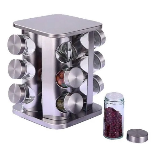 Porta Tempero Giratório Inox - 12 Potes