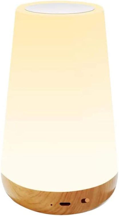 Luminária de mesa LED com base em madeira e luz branca quente ajustável para decoração