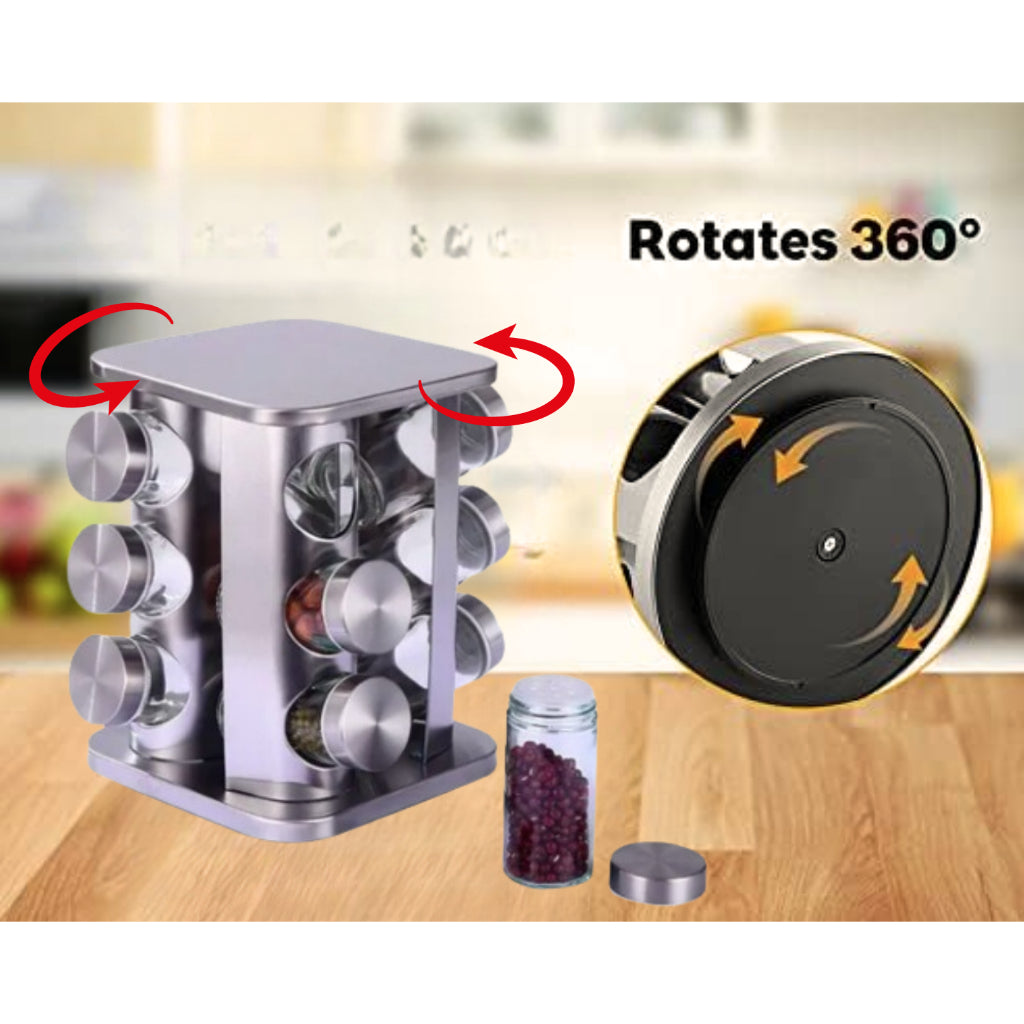 Porta Tempero Giratório Inox - 12 Potes