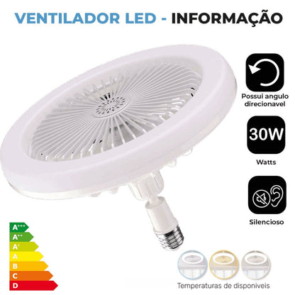 Ventilador LED branco com ângulo direcionável, 30W, silencioso, várias temperaturas de cor