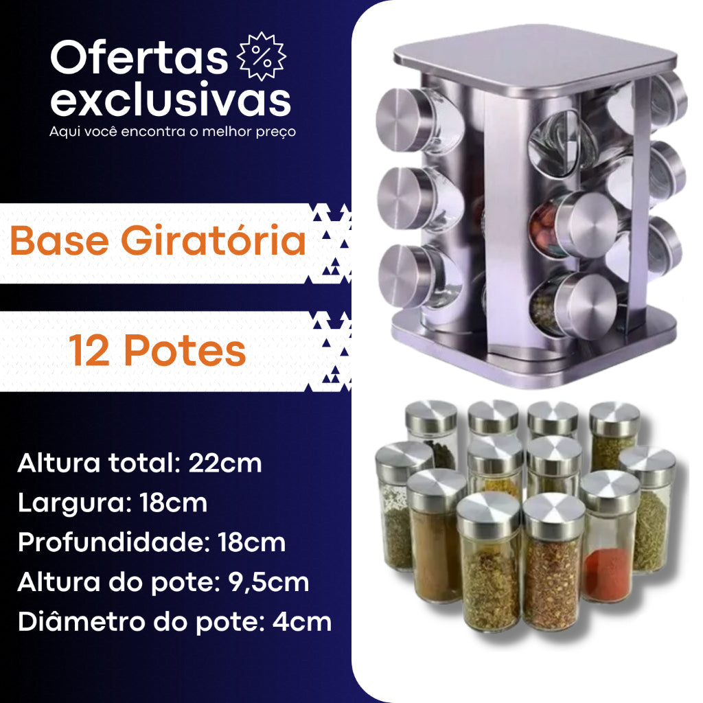 Porta Tempero Giratório Inox - 12 Potes