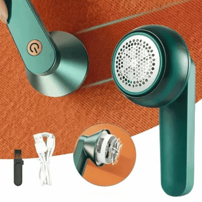 Removedor de fiapos verde para roupas com cabo e acessórios USB e escova de limpeza