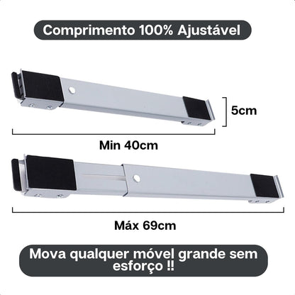 Barra metálica ajustável para mover móveis grandes, 40 a 69 cm, com proteção de borracha