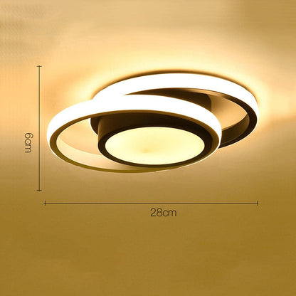 Luminária de teto moderna com design circular em LED, iluminação branca quente, medidas 28x6cm