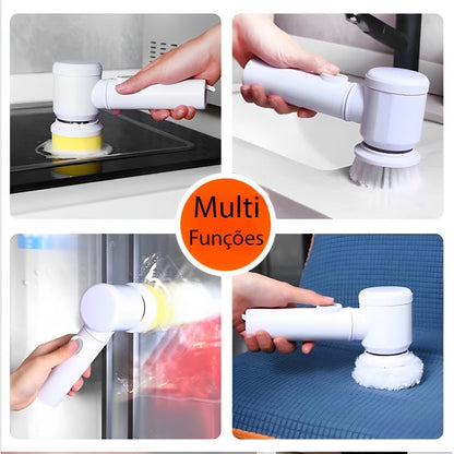 Escova elétrica portátil multifunções branca usada para limpar fogão, pia, vidro e estofado