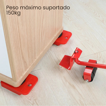 Carrinho para mover móveis com capacidade de 150kg sobre piso de madeira clara