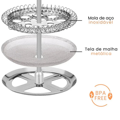 Componentes de prensa francesa com mola de aço inoxidável e tela de malha metálica, livre de BPA