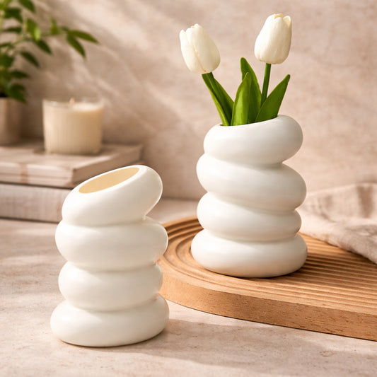 Vaso Decorativo Branco com Design Espiral