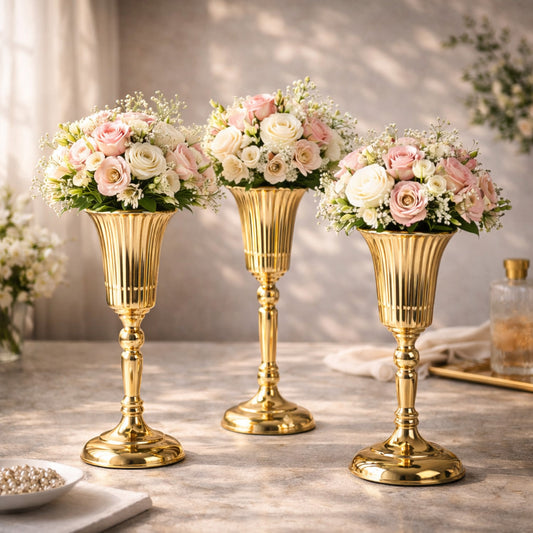 Vaso Trombeta em Metal para Centro de Mesa e Decoração