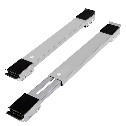 Par de extensores ajustáveis de metal cinza com almofadas pretas para apoio e proteção