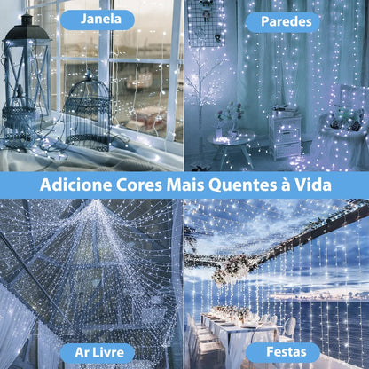 Cortina de Led com 300 Luzes e 8 Modos