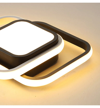 Luminária de teto moderna com design quadrado em camadas e luz LED branca quente