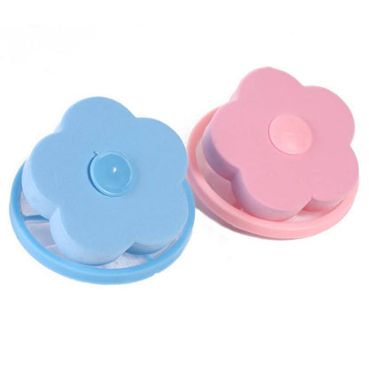 Dois filtros de lavagem em forma de flor nas cores azul e rosa para máquina de lavar