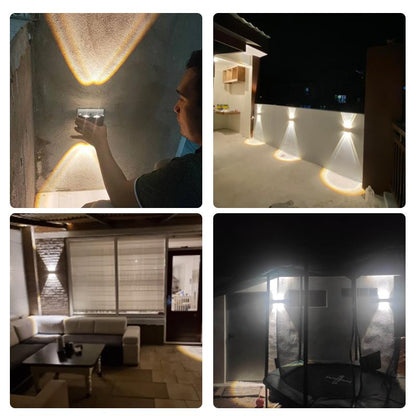 Luminárias de parede modernas com luzes decorativas em ambientes internos e externos à noite