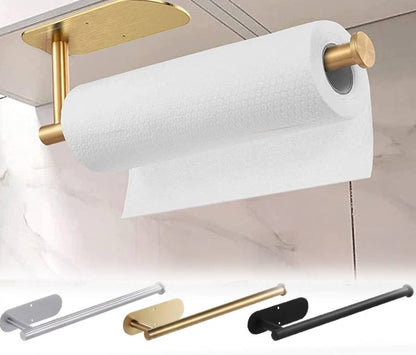 Suporte para papel toalha dourado fixado na parede com rolo branco, opções em prata, dourado e preto