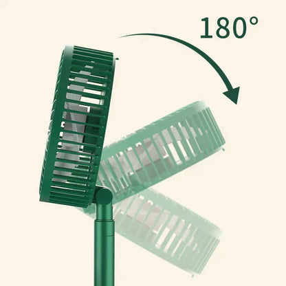 Ventilador de mesa verde com ajuste de inclinação de 180 graus em fundo claro