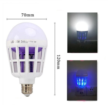 Lâmpada LED 15W mata mosquitos com luz branca e azul, 70x120mm, tomada elétrica