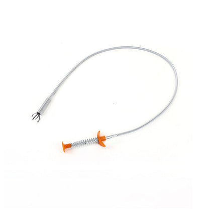 Pinça flexível de aço inox com extremidade de garra e puxador laranja para manipulação