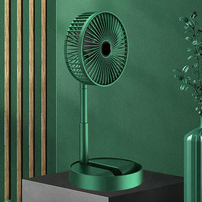Ventilador de mesa torre portátil silencioso verde em decoração com parede texturizada e vaso