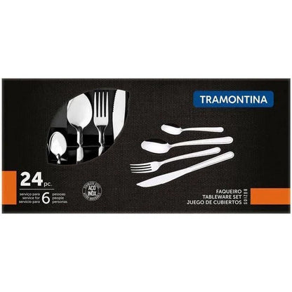 Conjunto Tramontina de faqueiro inox 24 peças para 6 pessoas com garfo, faca e colher
