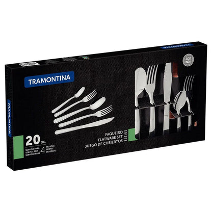 Faqueiro Tramontina com 20 peças em aço inox para 4 pessoas, embalagem preta