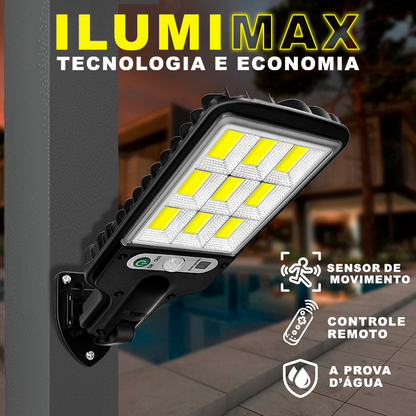 Luminária LED IlumiMax com sensor de movimento, controle remoto e resistência à água para área externa