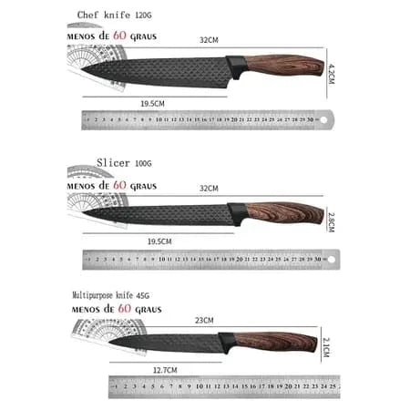 Conjunto de Facas em Madeira e Inox - Linha Premium