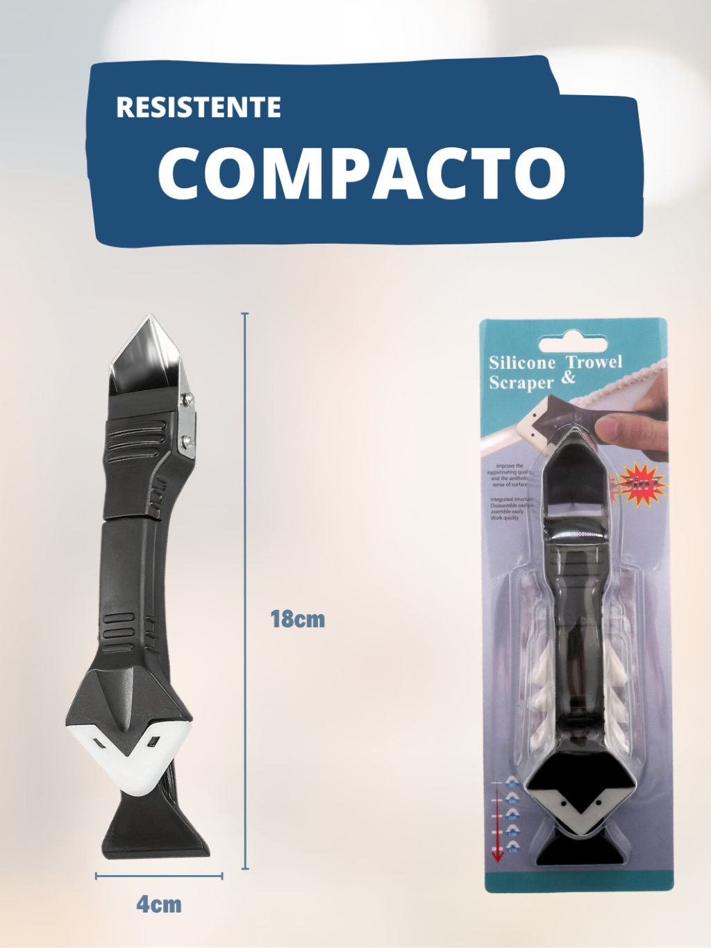 Espátula Para Aplicar e Raspar Rejunte Multiuso 3 em 1 50mm