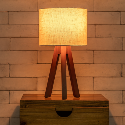 Abajur De Madeira Rustico Tripe Luminaria De Mesa Bivolt