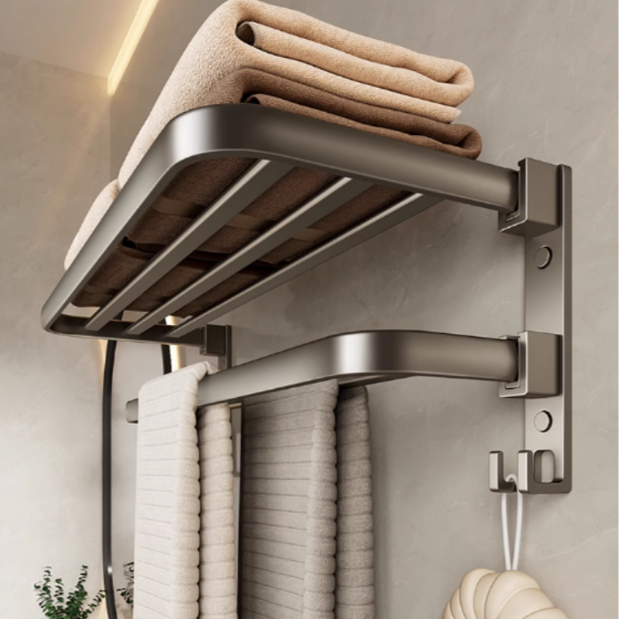 Suporte Toalheiro Banheiro Duplo Aço Inox Premium Retrátil 90°