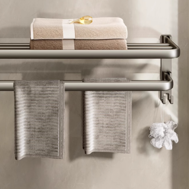 Suporte Toalheiro Banheiro Duplo Aço Inox Premium Retrátil 90°