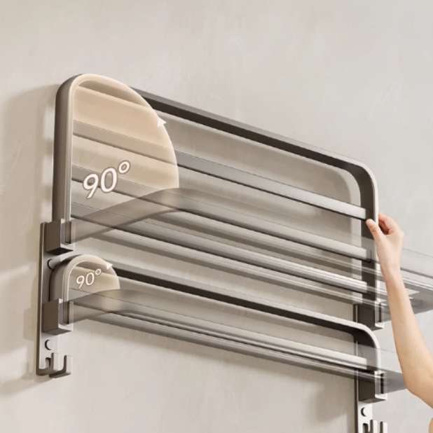 Suporte Toalheiro Banheiro Duplo Aço Inox Premium Retrátil 90°