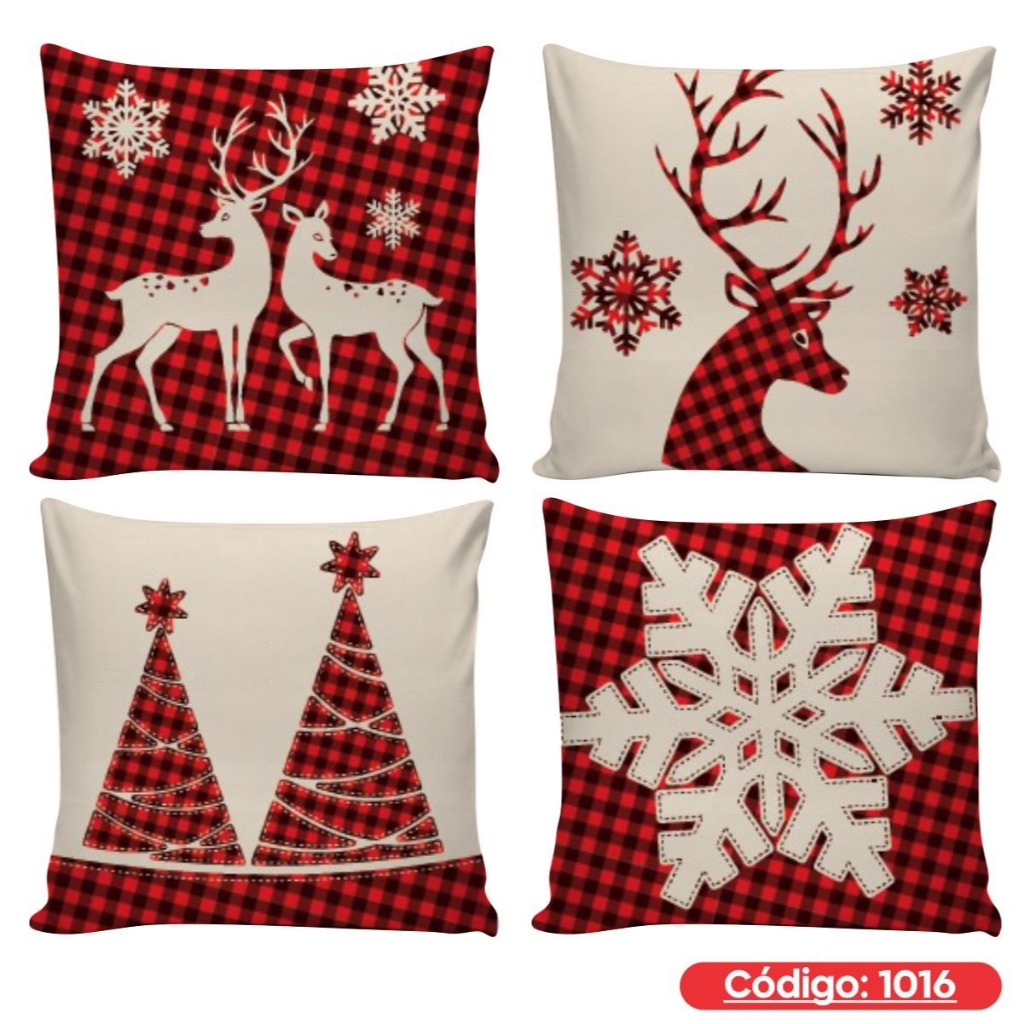 Kit 4 Capas de Almofadas Decorativas 45x45cm Feliz Natal