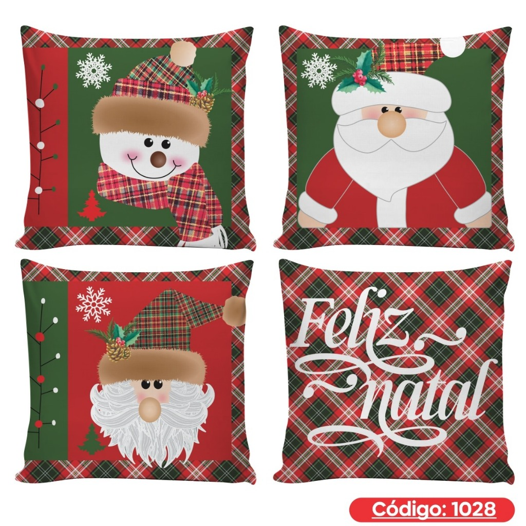 Kit 4 Capas de Almofadas Decorativas 45x45cm Feliz Natal