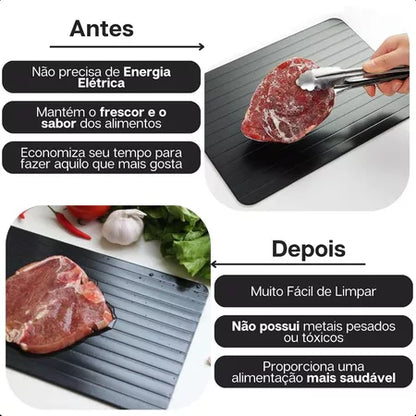 Tabuleiro de descongelamento rápido mantendo frescor e sabor da carne, fácil de limpar e sem metais tóxicos