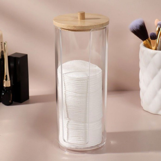 Organizador Algodão E Cotonetes Acrílico Tampa Bambu Kit