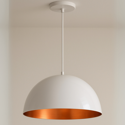 Lustre Meia lua 30cm Pendente Branco c/ Cobre Decoração Elegante