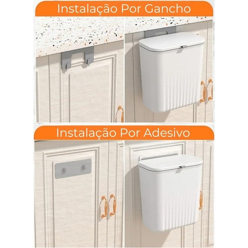 Lixeira Suspensa Com Tampa 9 Litros Suporte De Adesivos E Alça De Pendurar