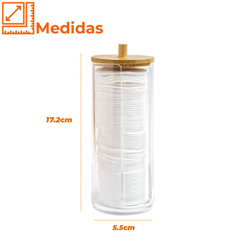 Organizador Algodão E Cotonetes Acrílico Tampa Bambu Kit