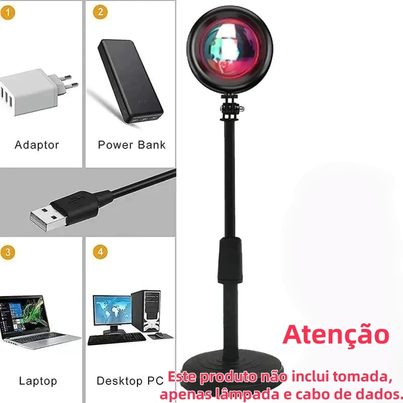 Lâmpada Pôr do Sol com Controle Remoto Luz Noturna USB 16 Cores Ajustáveis