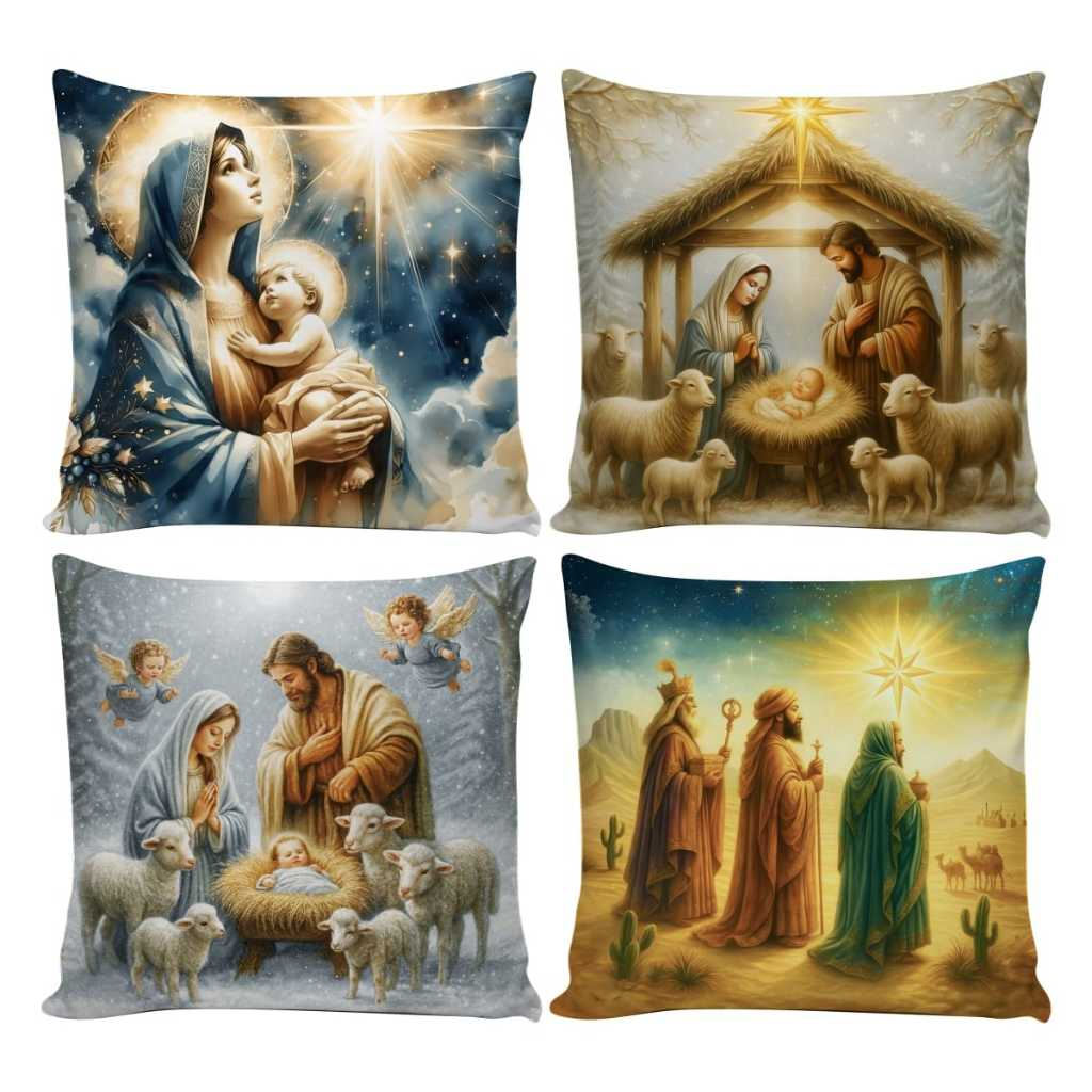 Kit 4 Capas de Almofadas Decorativas 45x45cm Feliz Natal