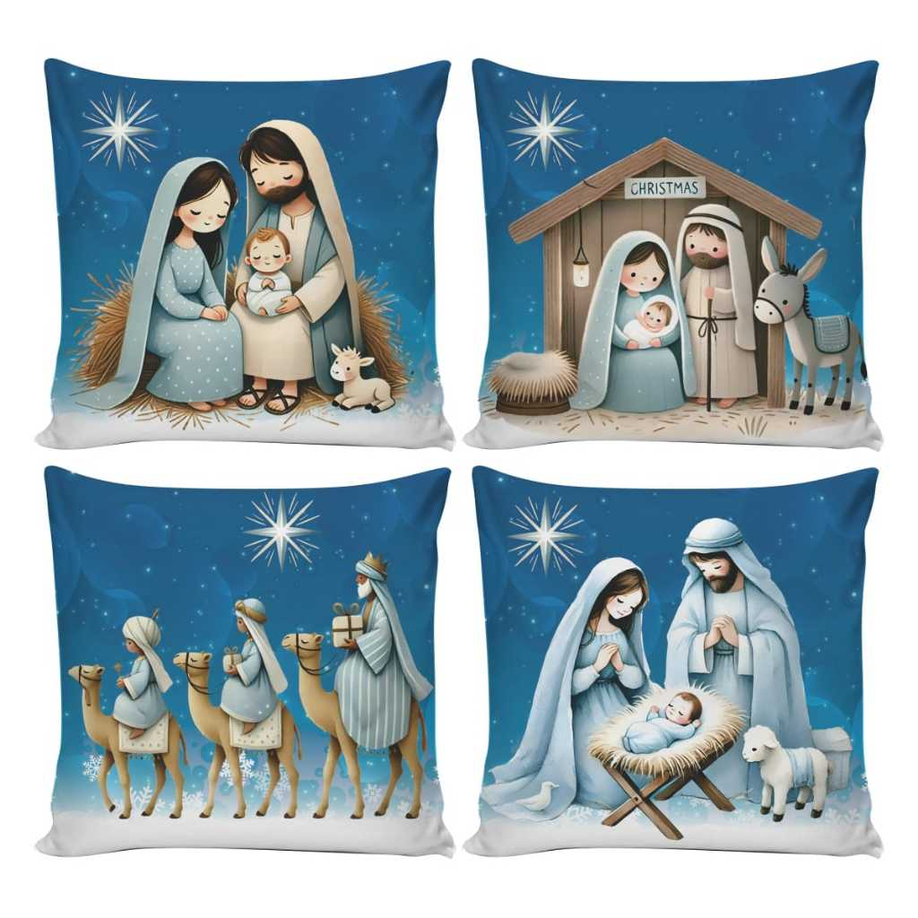 Kit 4 Capas de Almofadas Decorativas 45x45cm Feliz Natal