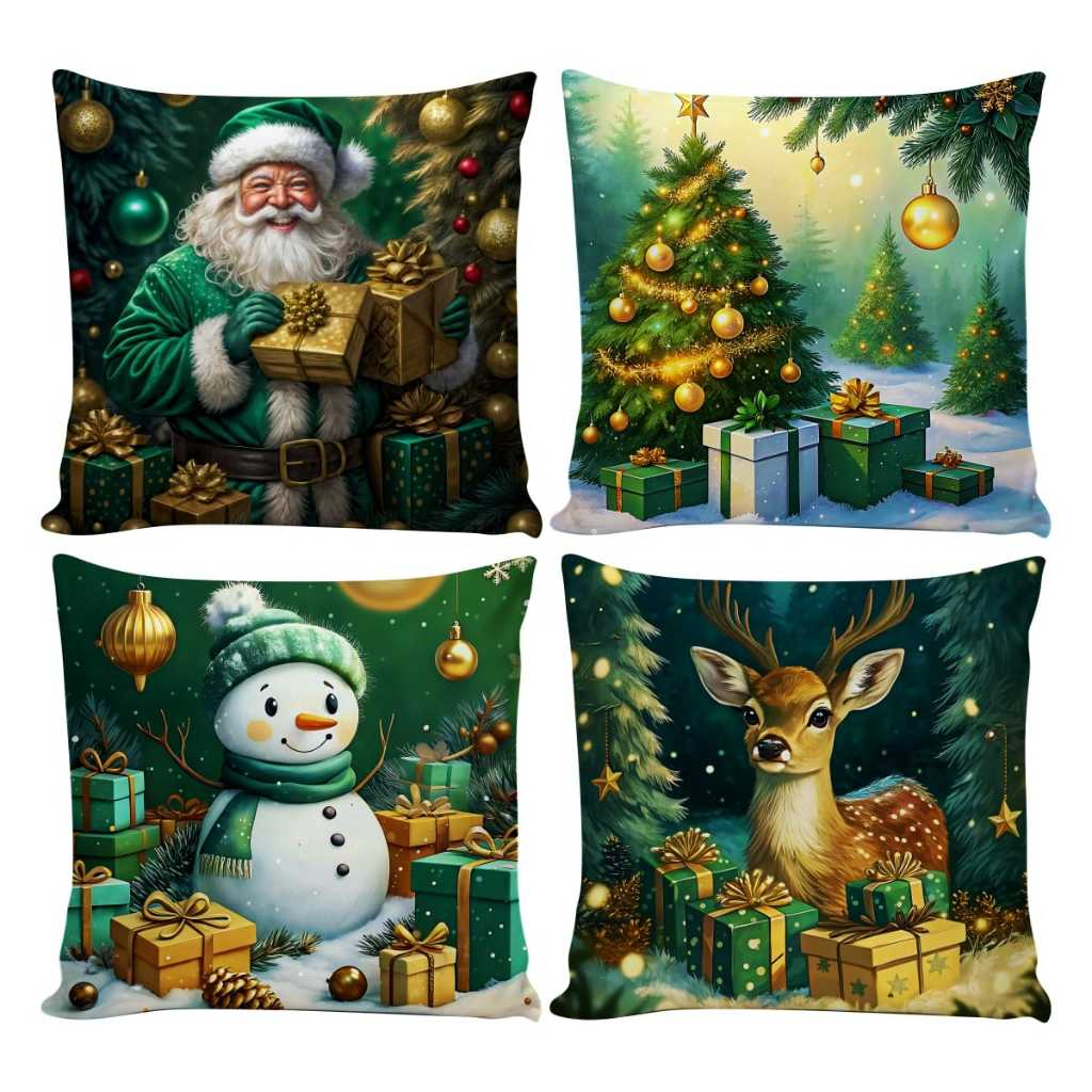 Kit 4 Capas de Almofadas Decorativas 45x45cm Feliz Natal