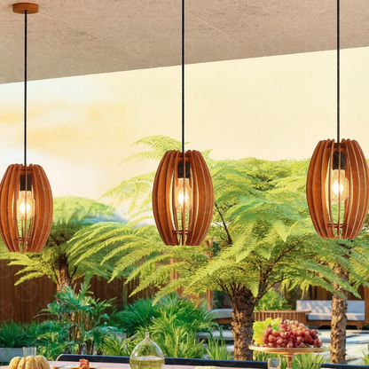 Kit 2 Lustre Pendente De Teto Em Madeira Para Decoração