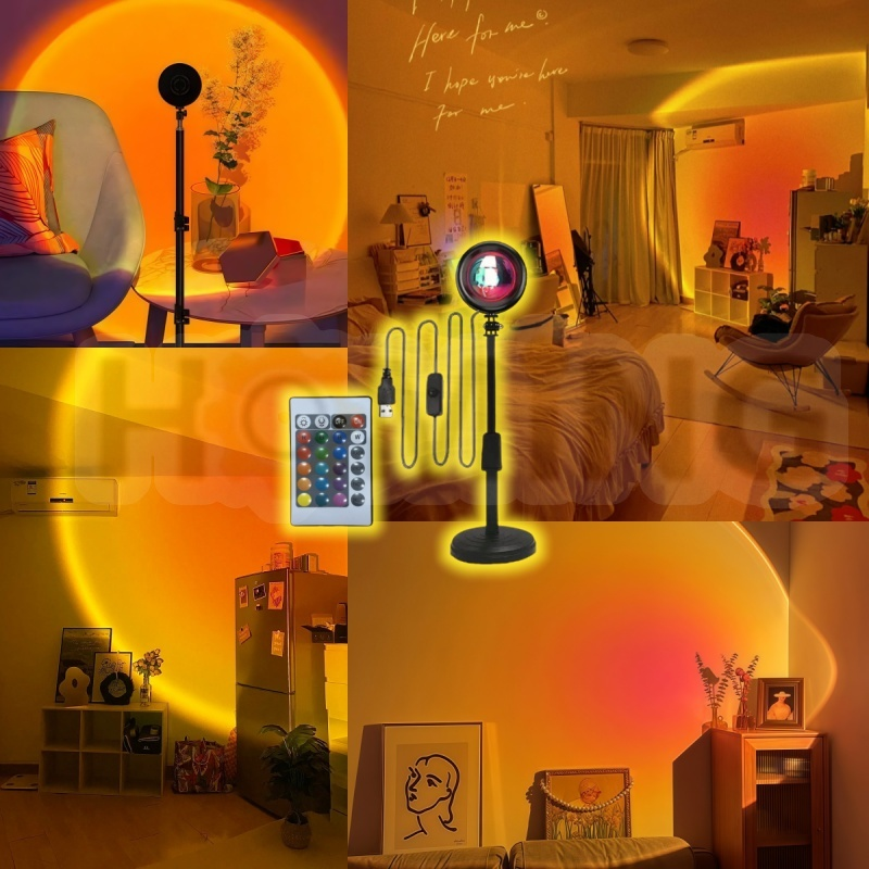 Lâmpada Pôr do Sol com Controle Remoto Luz Noturna USB 16 Cores Ajustáveis