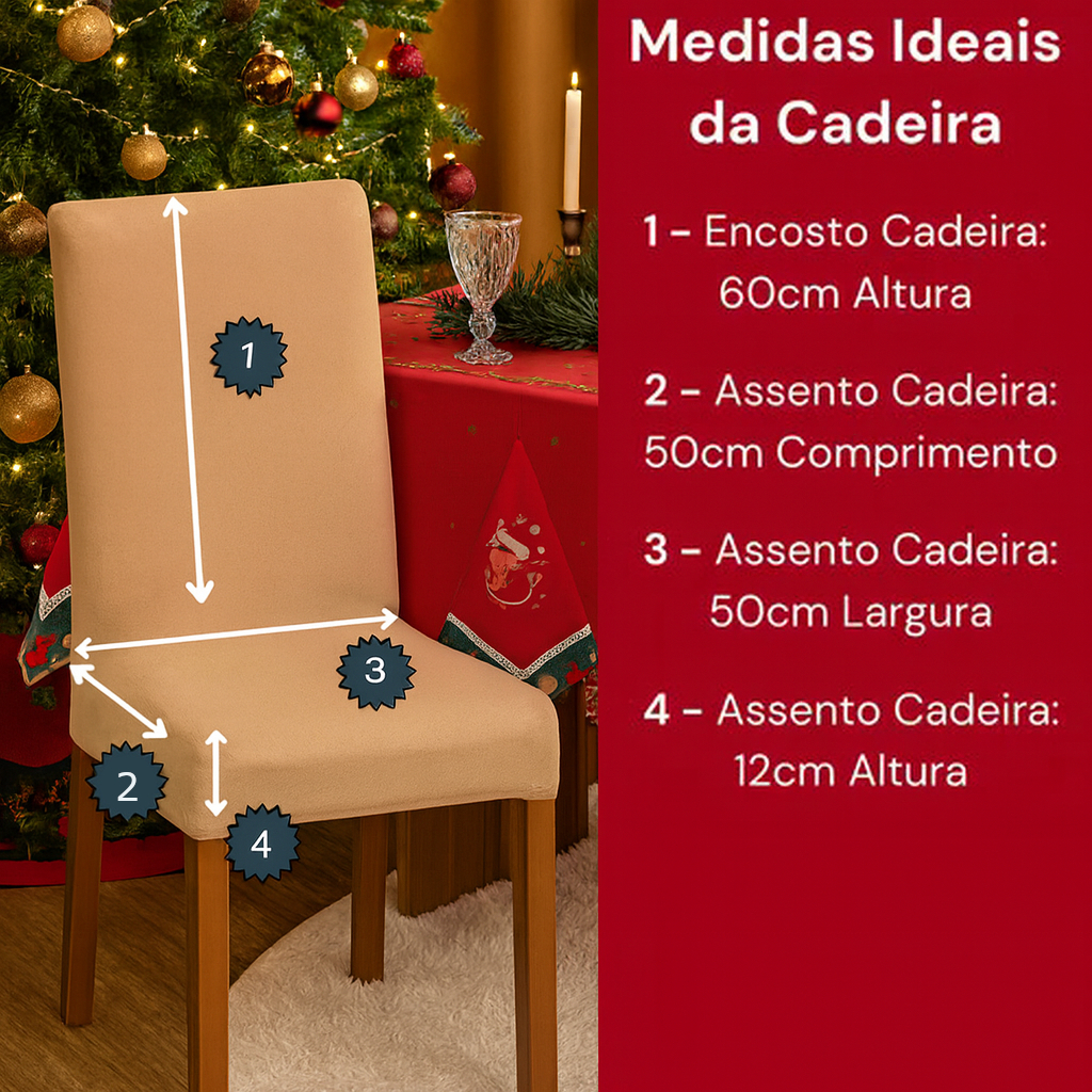 Capas de Cadeira Natalinas Elásticas – Papai Noel Feliz Natal